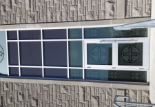 Frosted cut graphics on church exterior glass
